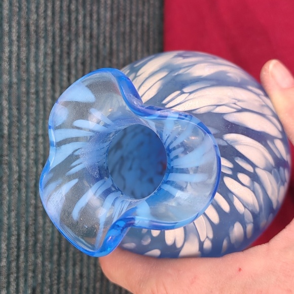 Vintage Hand Blown Blue And White Bud Vase 6.5" Tall - Picture 5 of 8